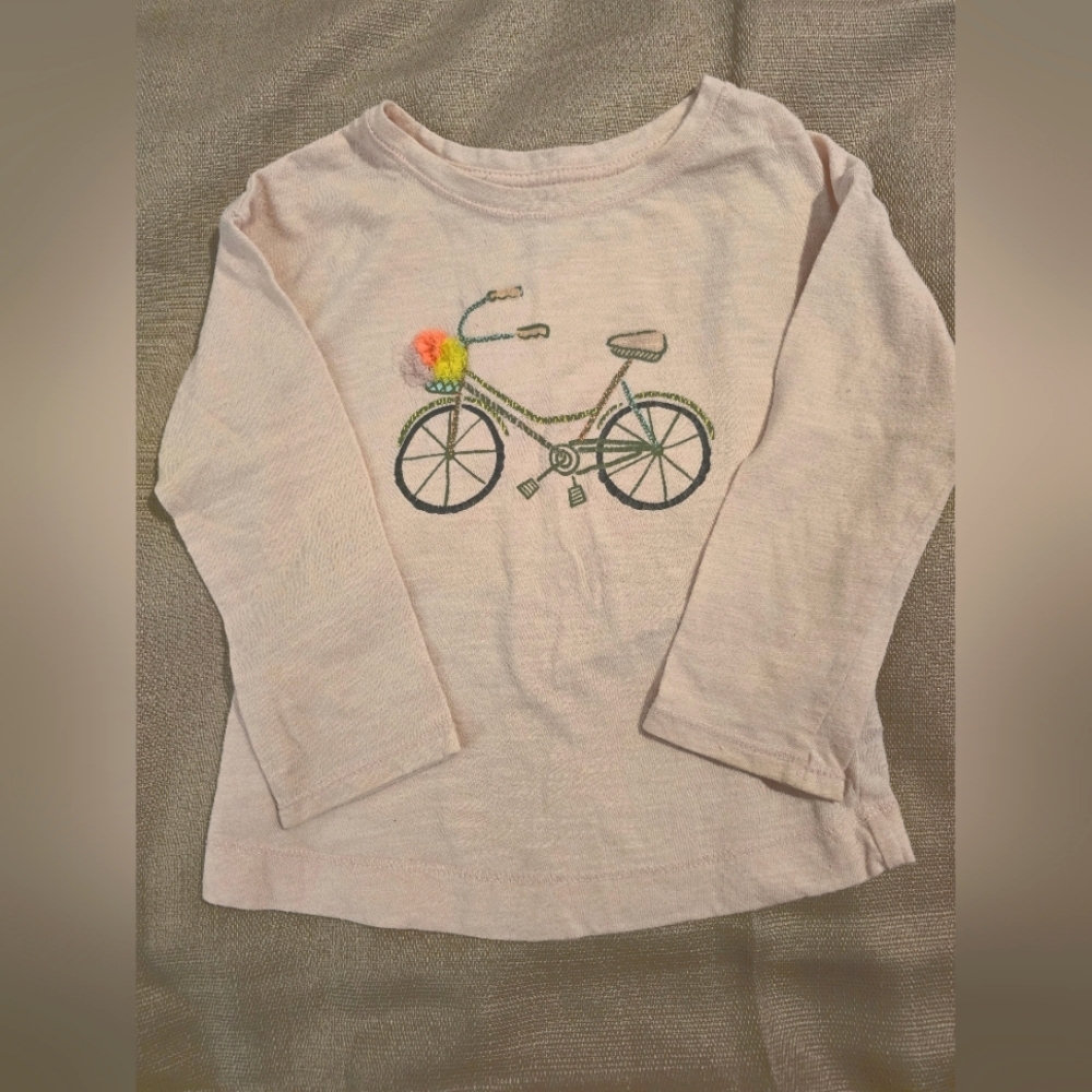 Cat & Jack long sleeve shirt with bicycle design, pale pink, size 2T